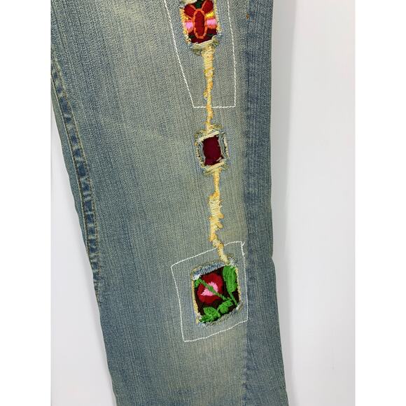 VTG Y2K VIGOSS Women's Size 9 Embroidered Denim Flare Jeans Blue Dirty Wash NWT - Picture 3 of 7